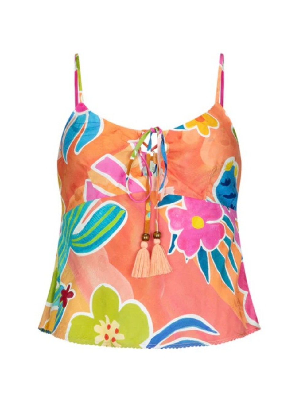 Spell | Margi Hour Bias Cami Small Paloma Floral Boho Lace Up Keyhole Top - Picture 3 of 10